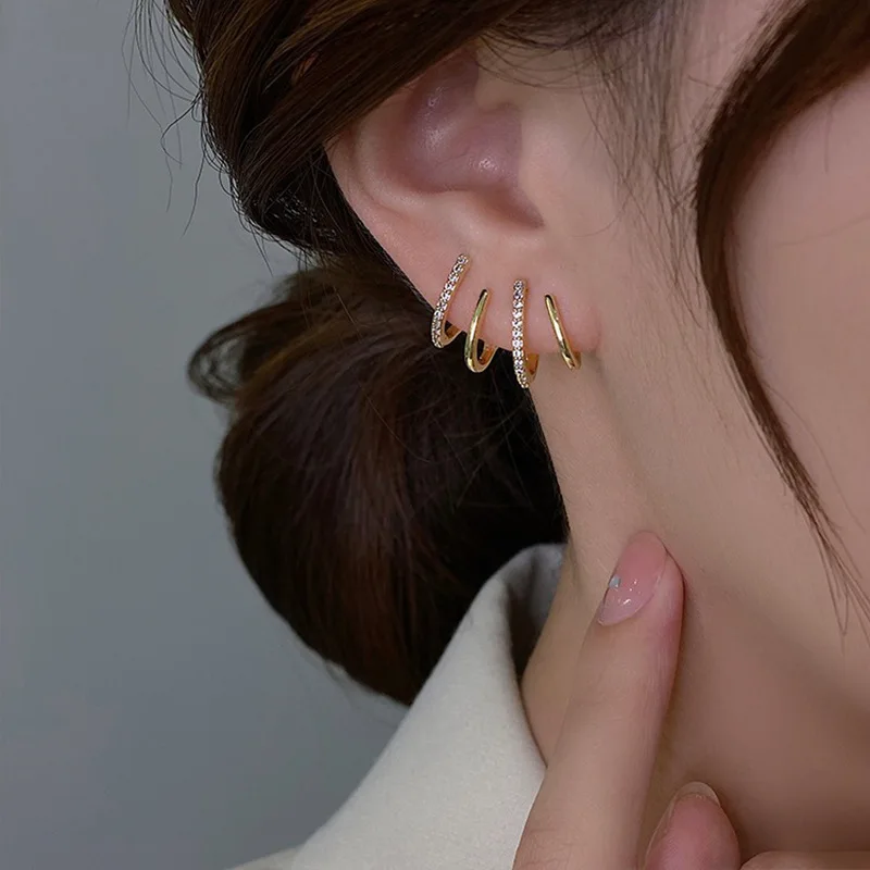 Picture 6: LATS Korean Earing Claw Ear Hook Clip Earrings for Women Four-Prong Crystal Gold Color Ear Earrings 2022 New Fashion Jewelry