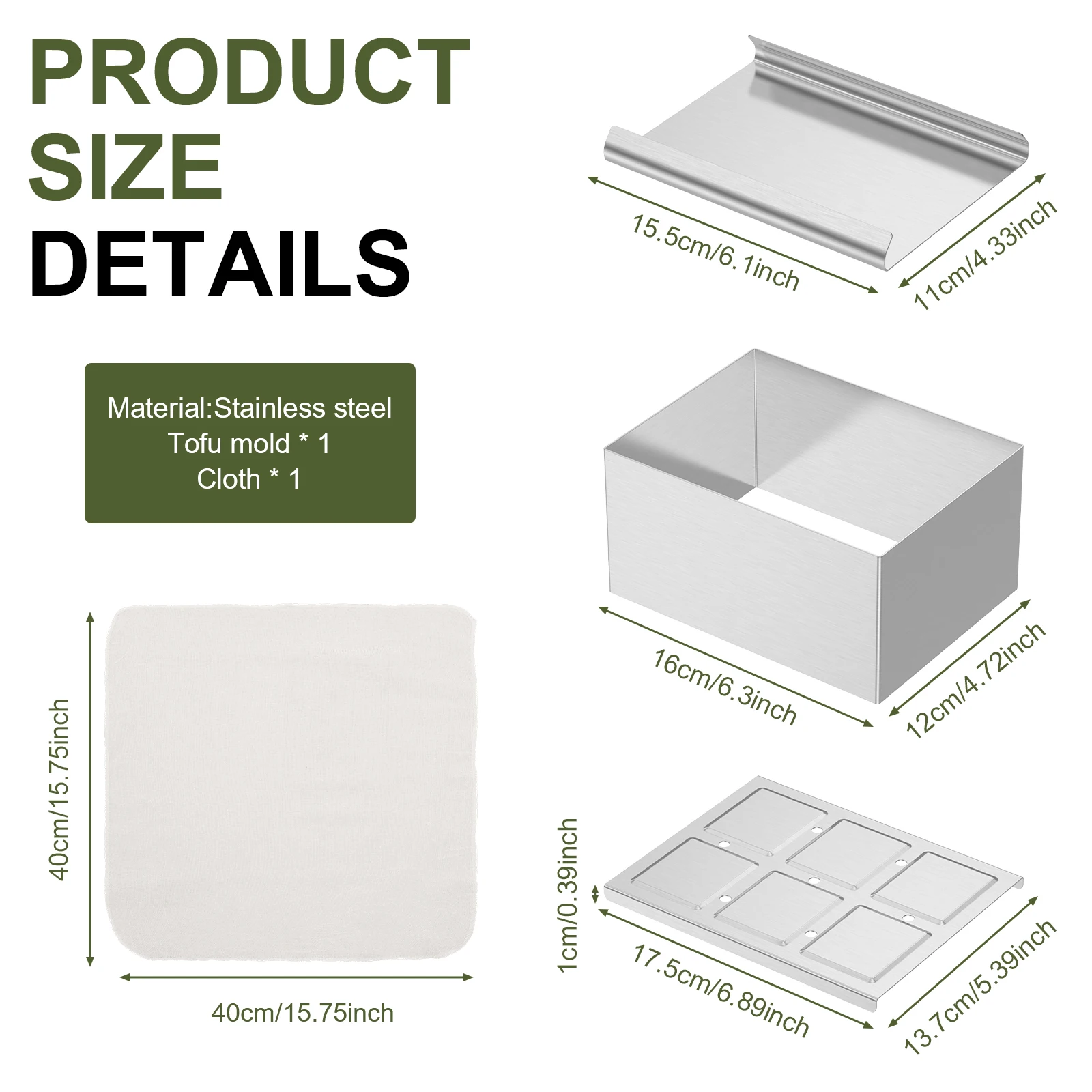 Stainless Steel Tofu Press Mould Homemade Cheese Making Molds Food Grade Deep Press Tofu Presser with Cloth for Kitchen Gadgets view 2