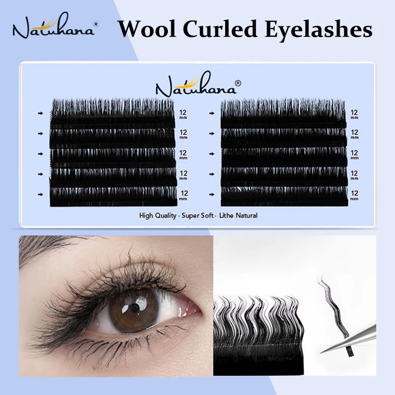 

NATUHANA 3D Curly Wool Lashes Curl Cat Eye Eyelashes Fluffy Thick Eyelashes Natural Long Handmade Eye Lashes Extension