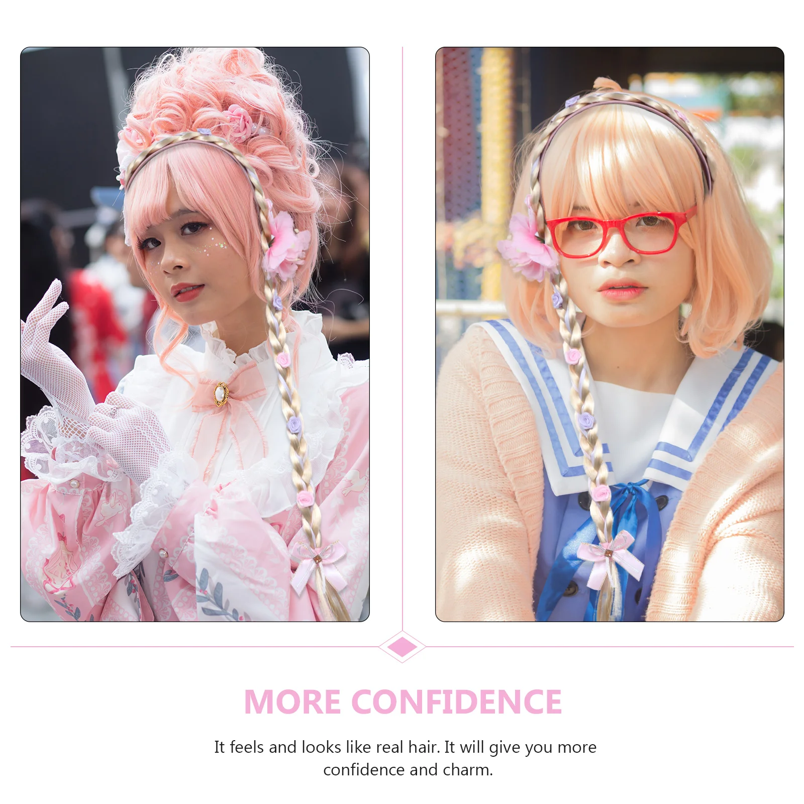 

Pink Hairband Braids Style Decoration Headdress Headband Girls Hairpieces Headwear Artificial Fiber Colorful Extension