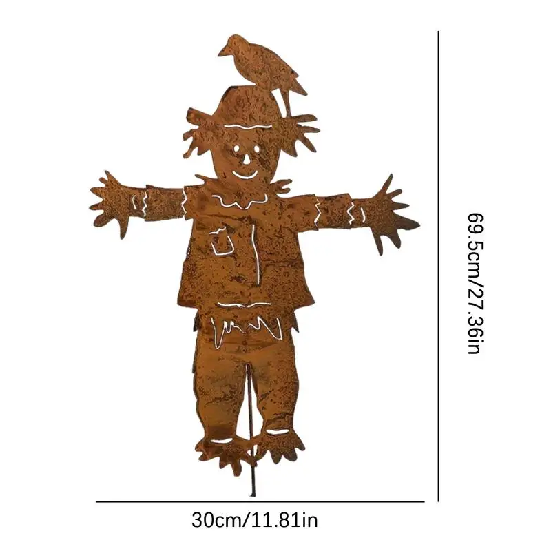 Vintage Rusty Scarecrow Decor Stake Rusty Fence Topper Statue Stake Metal Garden Decor Sign For Fence Topper Art Decoration
