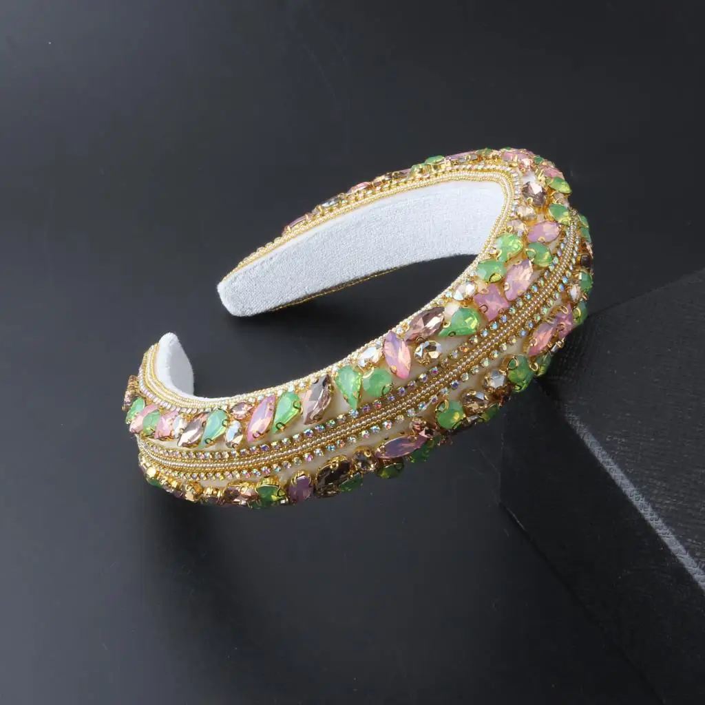 Hair Hoop Fashion New Baroque Embroidery Hair Accessories Female Sponge Wide Edge Inlaid Rhinestone Pearl Vintage Headband 05
