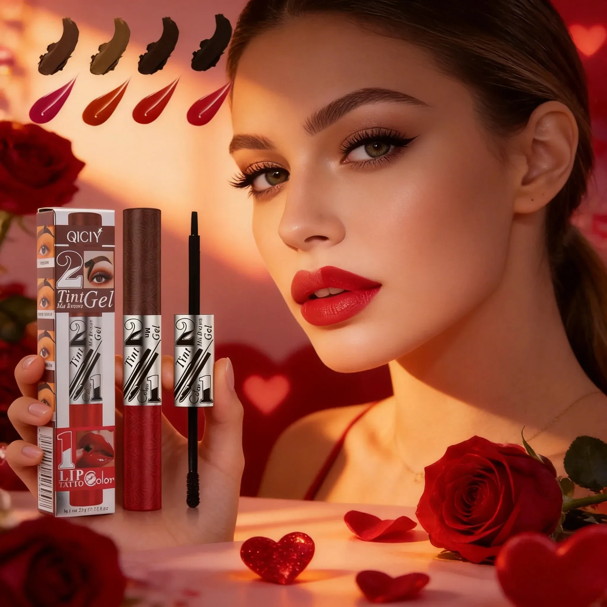 2 in 1 Peel Off Brow & Lip Tint Waterproof Long Lasting Smudge Proof Natural Look Makeup Set Valentine's Day Gift