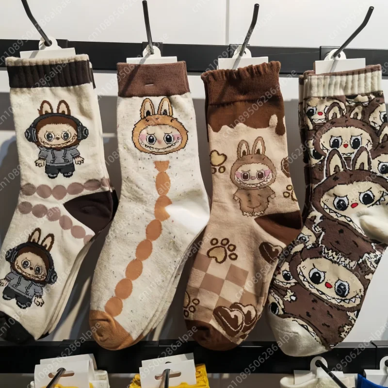 Labubu Cartoon Socks Autumn And Winter New Combed Cotton Medium Tube Women Socks Anime Cartoon Trendy Brand Long Tube Daily Gift