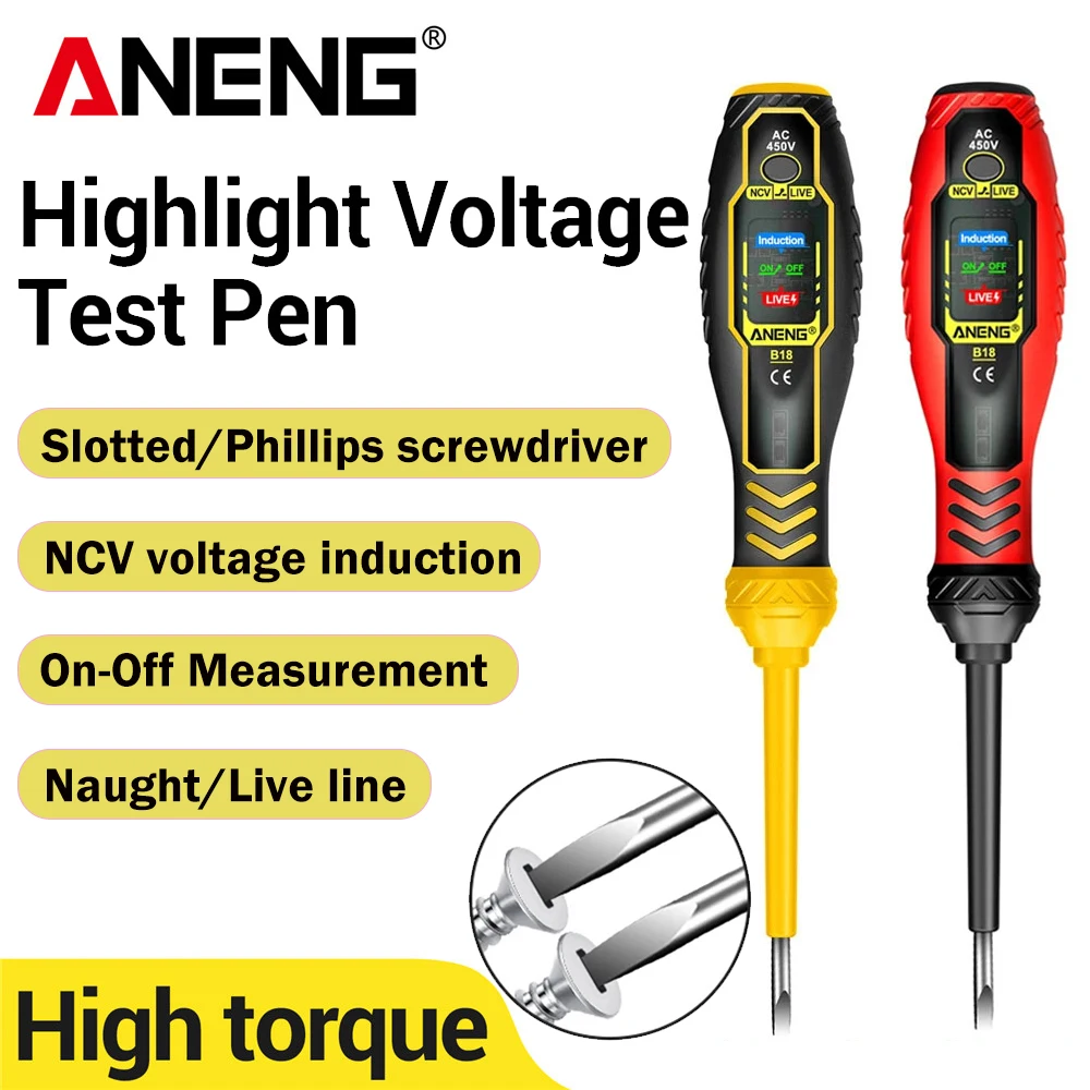 

Highlight Voltage Test Pen ANENG B18 Word/Cross Screwdriver Multi-functional NCV Voltage Induction Electrician Tester Pen Tools