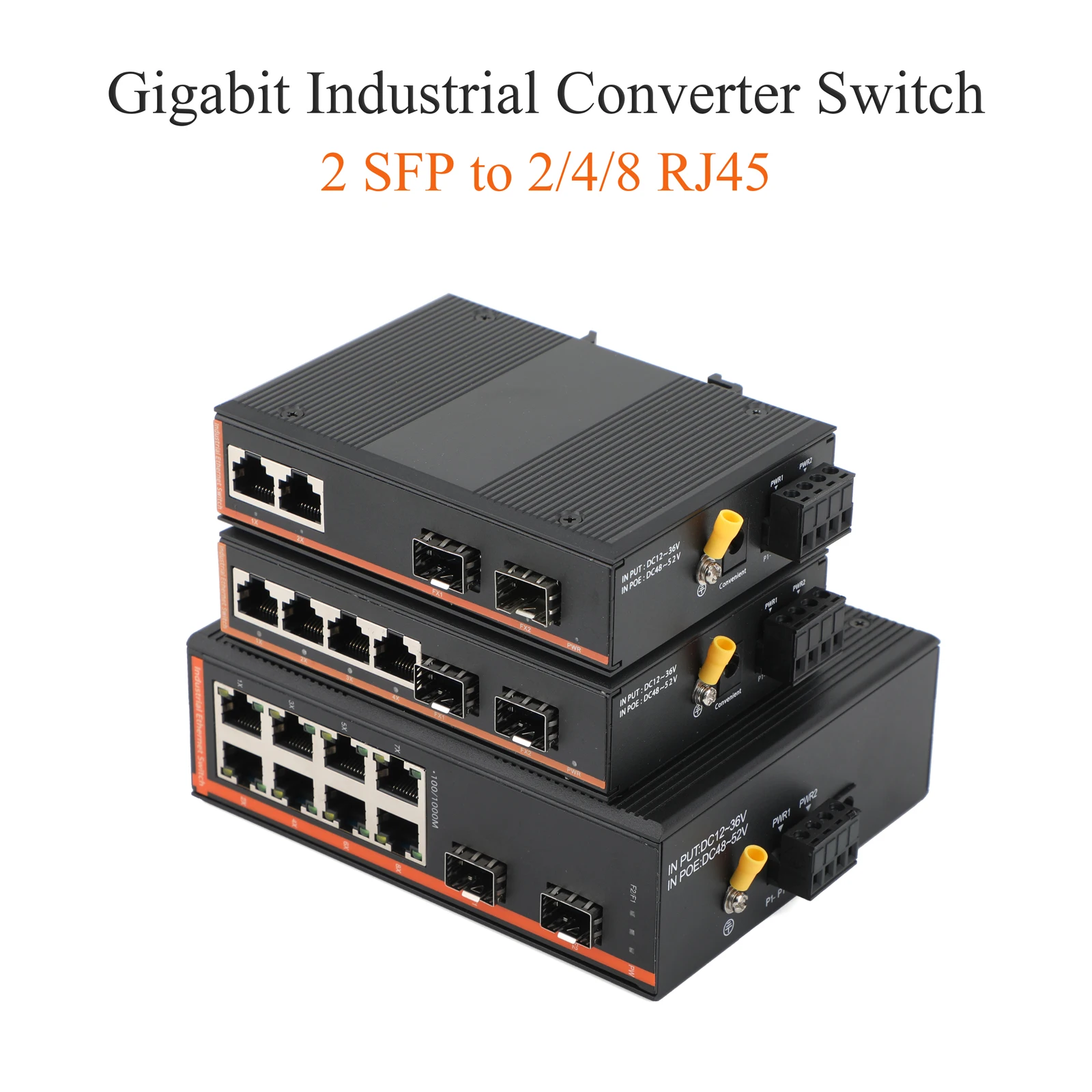 

1PCS Gigabit SFP Industrial Transceiver 2 SFP to 2/4/8 RJ45 10/100/1000M Fiber Optic Switch Industrial Network