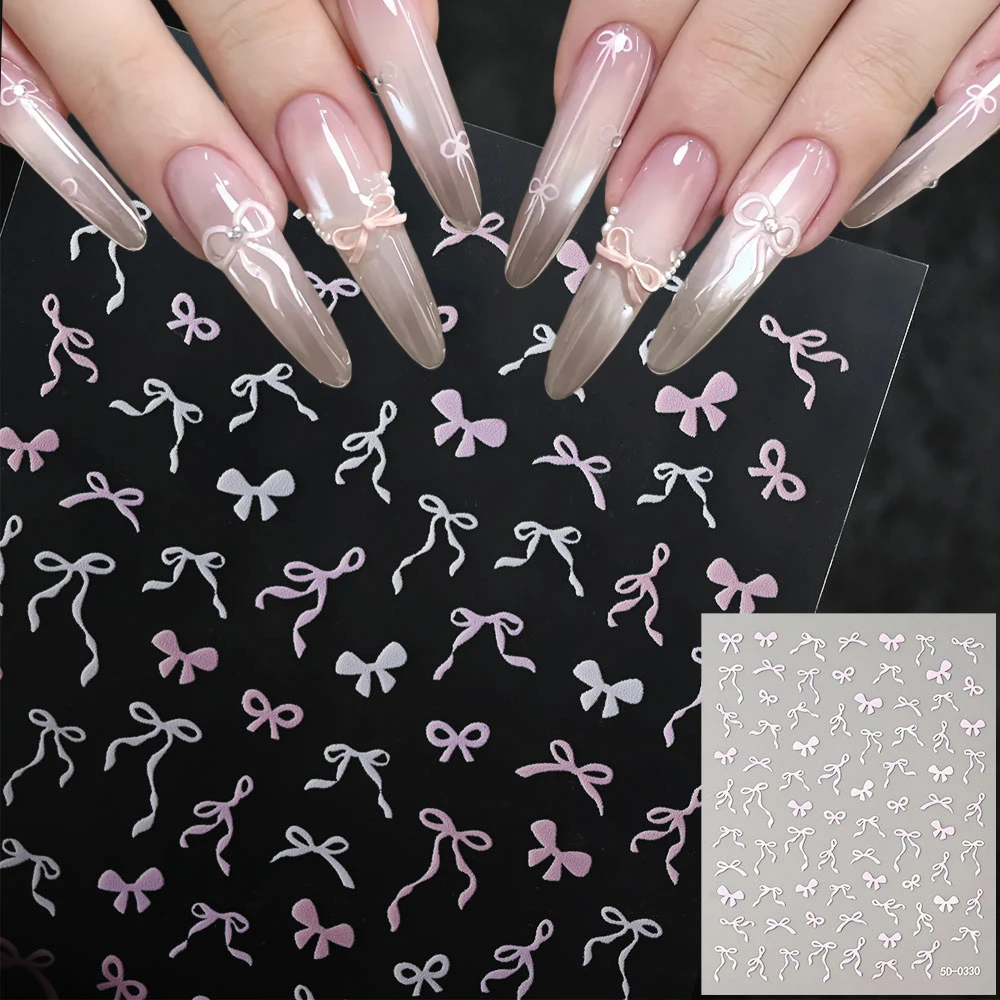 

1pcs Korean Style Simple Ribbon Bows Nail Stickers 5D Bowknot Ribbon Decals Adhesive Sliders DIY Sweet Bows Manicure Accessories