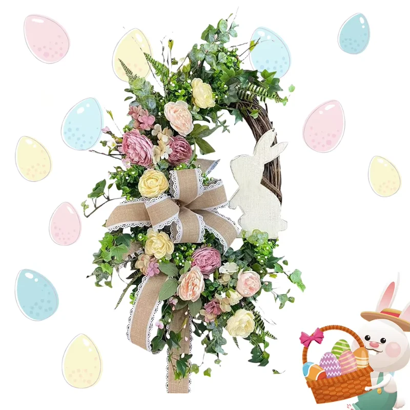 

Osterhasen-Kranz, Frühlingskranz, künstlicher Blumenkranz, hängender Kranz für Haustür, Garten, Party, Urlaubsdekorationen