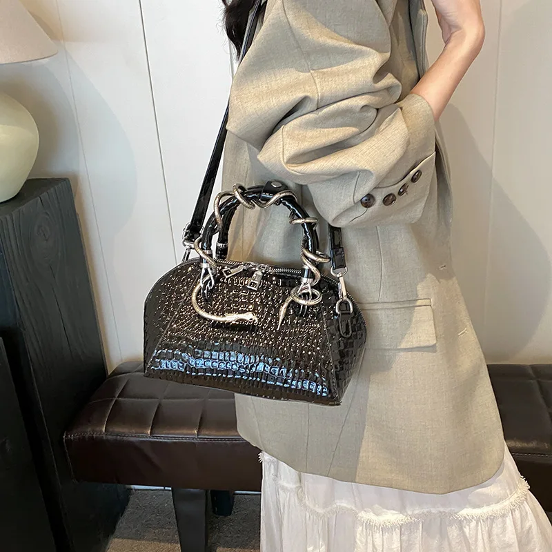Designer Luxury Bags For Women Crocodile Pattern Top-handle Shell Bag With Snake Hardware Wild Shoulder Crossbody Handbags