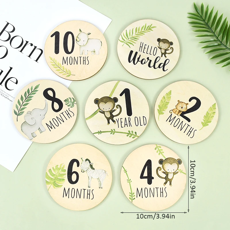 7pcs/set Baby Wooden Milestone1-12 Month Card Newborn Children Photo Props Kids Birthday Party Decoration Baby Shower Supplies