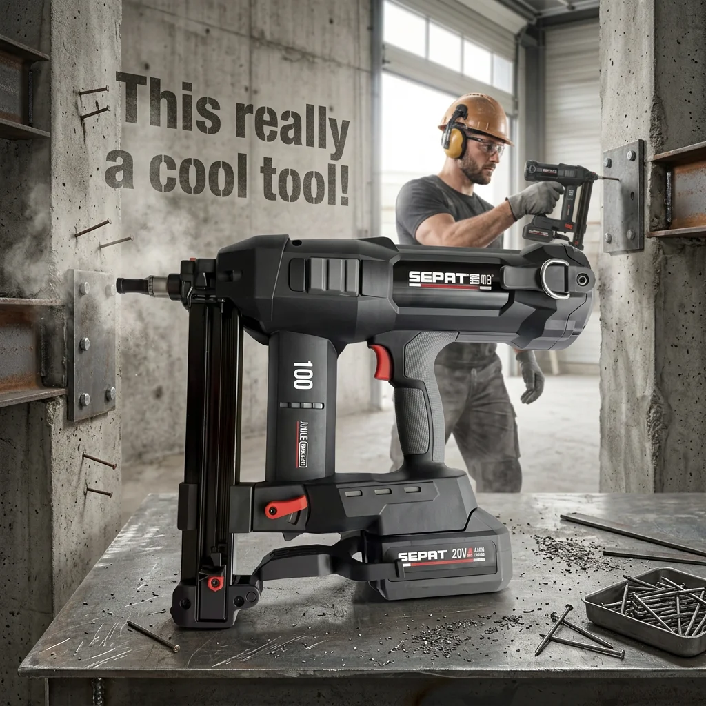 Professional No Gas Industrial Brushless Cordless Nail Gun 4.0AH Battery 15-40mm Nail Length 800 Nail Capacity Concrete Nails