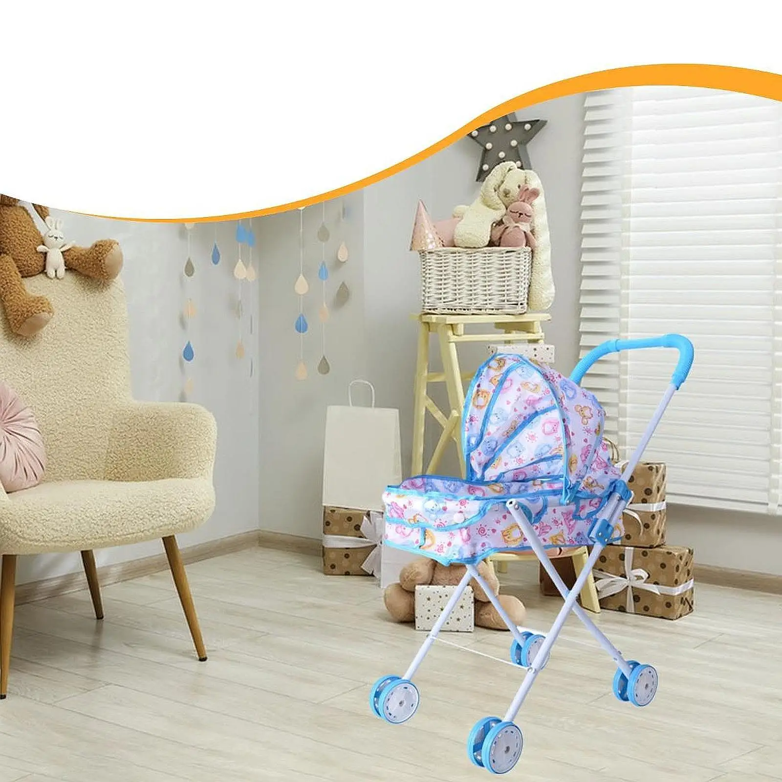 Cochecito de muñeca bebé, recuerdos de fiesta, regalo de cumpleaños para niñas, carrito de empuje en miniatura, juguete
