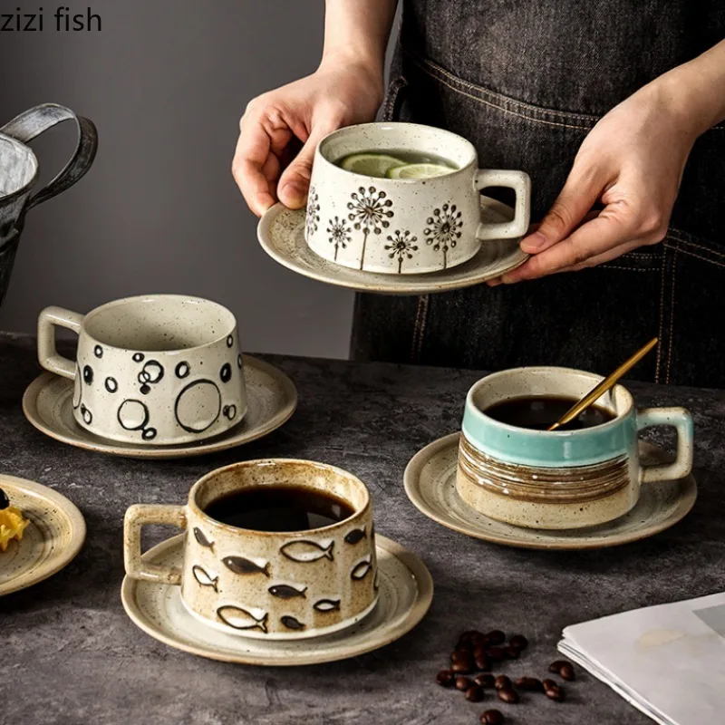 Ceramic Coffee Cup and Saucer Set Afternoon Tea Cups Office Coffee Mugs  Stoneware Water Cup Cereal Breakfast Cups Milk Mugs - AliExpress 15