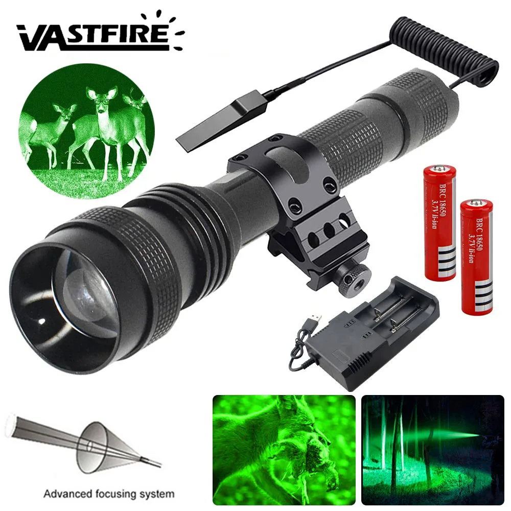 LED Tactical Hunting Flashlight White/Red/Green Light Torch USB Rechargeable Led Torch Lamp Night Scout Lights Set Outdoor Lamp