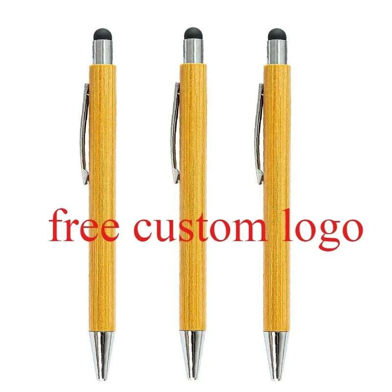 

100 Pcs Free Custom Logo Bamboo Ball Pen Ballpoint Pen Office School Writing Stationery Business Gift Pens