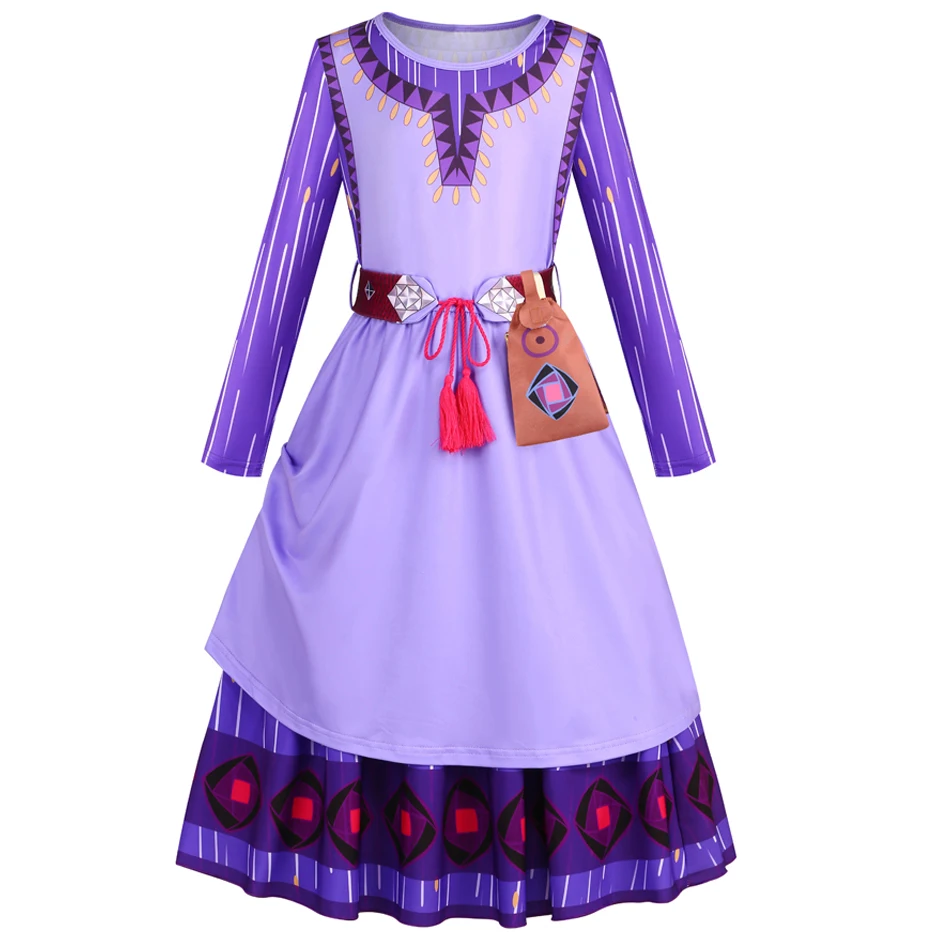 Girls Wish Asha Dress King Queen 3D Printing Dress Up Costume Halloween Carnival Fantasy Outfits Princess Theme Party Clothes image 6