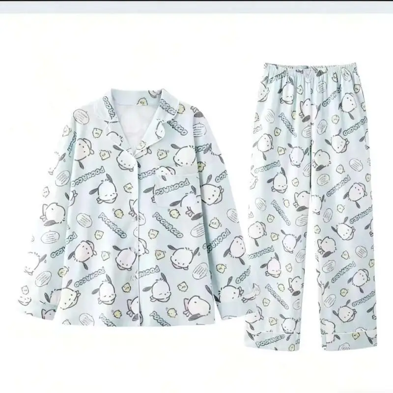 Pochacco المرأة الجديدة ربيع الخريف منامة 2 قطعة فتاة مرحبا كيتي لطيف الكرتون ملابس المنزل مجموعة طالب موضة الحلو لينة الملبس