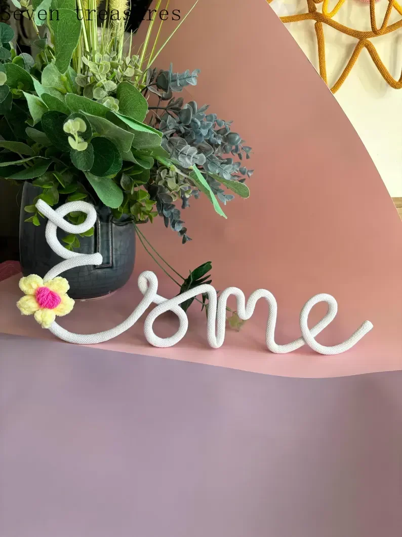 

Custom Handmade Rope Name Signs, Knitted Letter Wall Decor, Gifts, Children's Room Name Signs, Personalized Floral Wall Decor