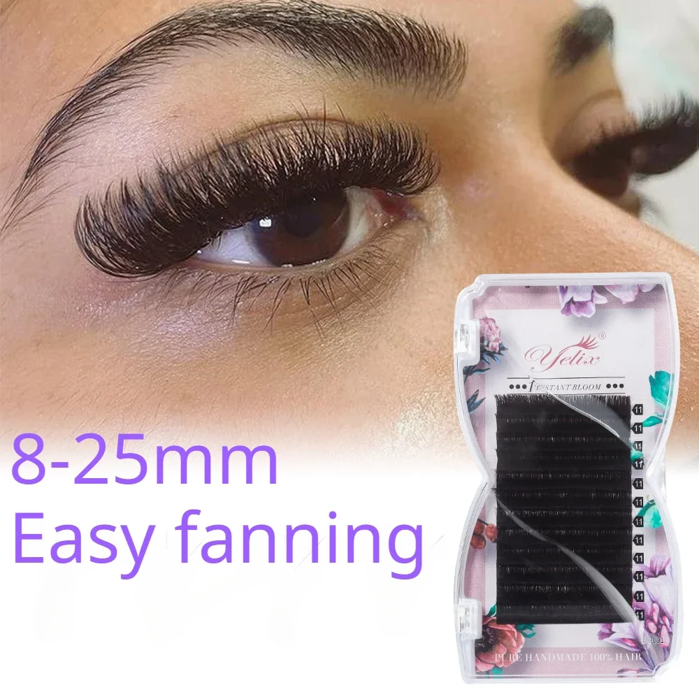 Yelix 0.07 Thickness Easy Fanning Eyelash Extensions 8-25mm Soft Faux Cils Volume Russe Natural Eyelashes Individual Eye Lashes