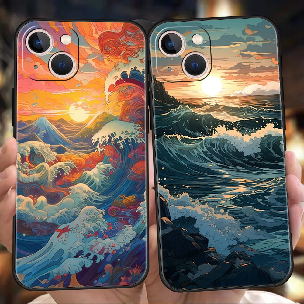 Sea Waves Phone Case for iPhone 16 15 14 13 12 Pro Max 11 Pro Max 7 8 Plus XS XR Shockproof Silicone Soft Shell Fundas Capas Bag