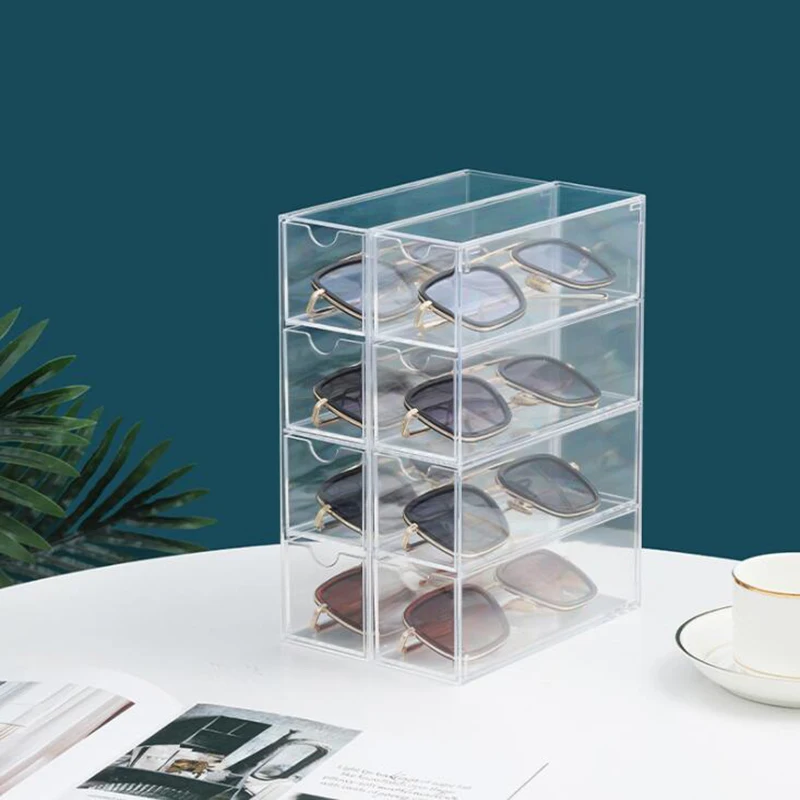 

Glasses Storage Box 4 Layers Acrylic Organizer Cosmetics Makeup Drawers Pen Case Stackable Display Holder