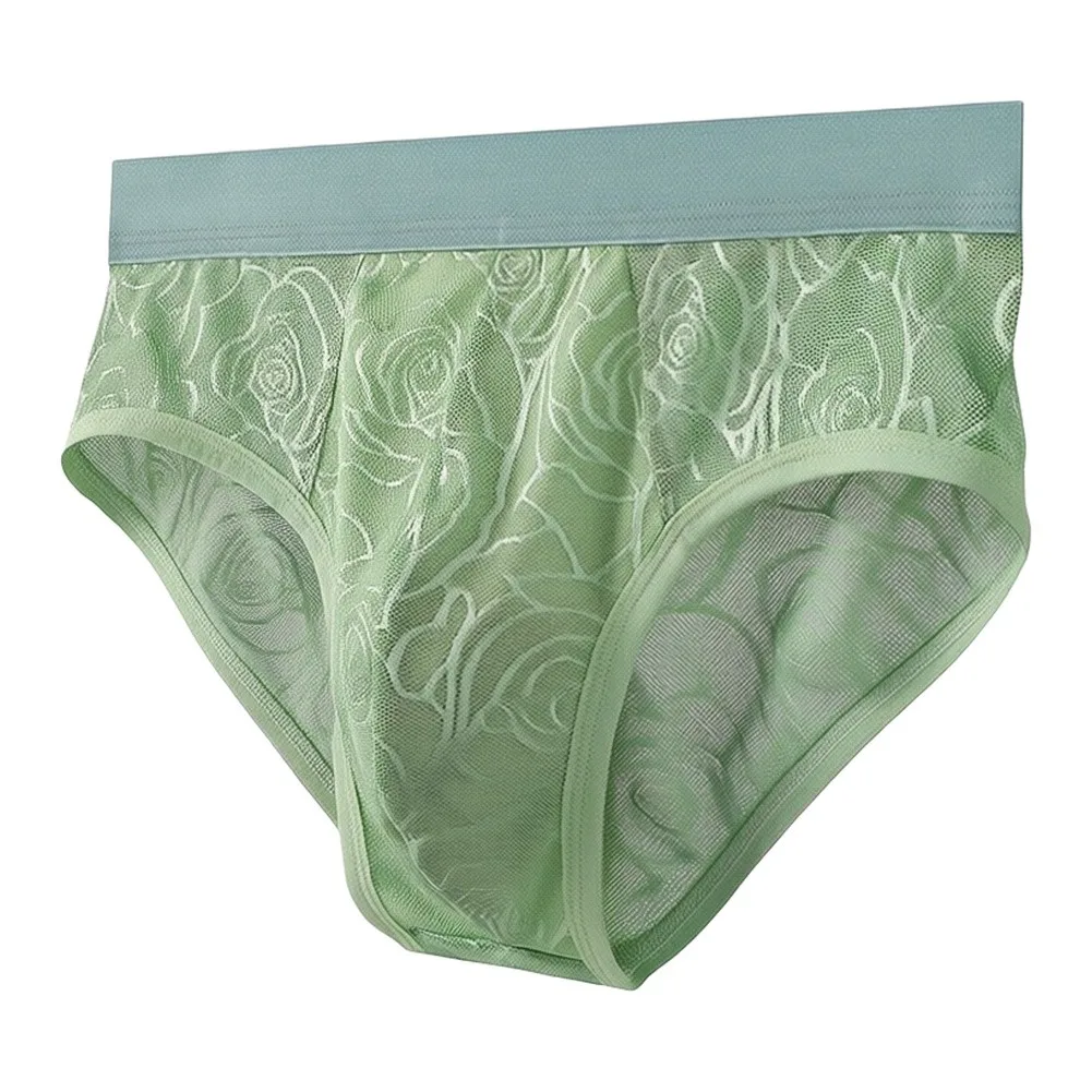 Men's Mesh Lace Solid Mid-waist Briefs Bulge Pouch Underwear Panties Underpants Ghtweight Daily Men Underpants