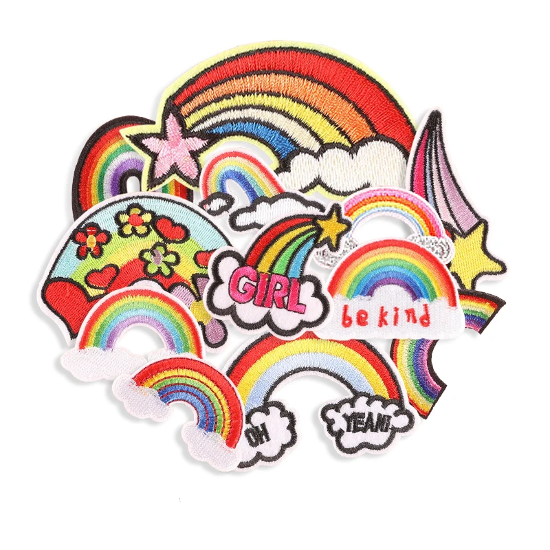 13 Stück Patches für Kleidung Kinder Eisen auf Regenbogen Lot Großhandel bestickt Bulk Applikation Pack süße Parche Ropa Stoffe Nähen Jacke – Detail 6