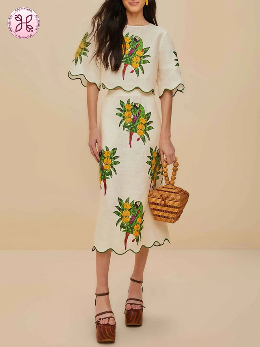 

Женский комплект из двух предметов Color Block 2025 г. | Топ с коротким рукавом и V-образным вырезом + юбка с высокой талией | Элегантный повседневный наряд, новый