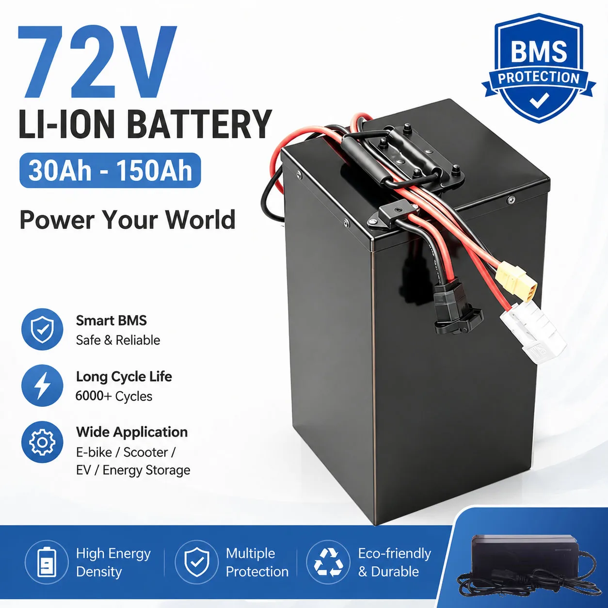 

EM 72V Lithium Battery 30Ah 40Ah 50Ah 60Ah 80Ah 100Ah 120Ah 150Ah Li-ion For 1000W 2000W 7000W Golf Cart RV Electric bicycle