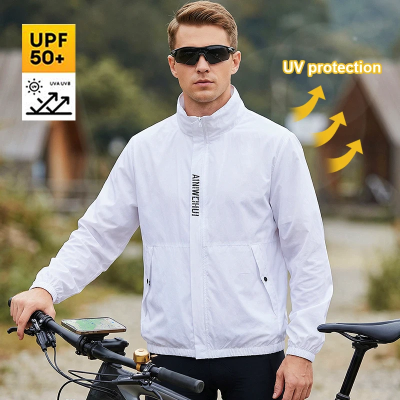 

Новая мужская тонкая дышащая солнцезащитная одежда: летняя повседневная куртка из ледяного шелка для рыбалки, защита от УФ-излучения UPF50+, для активного отдыха