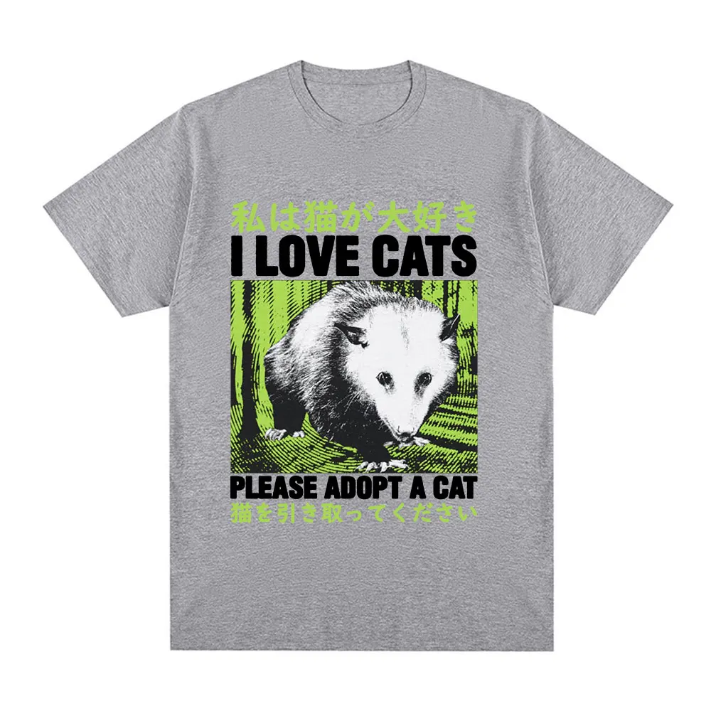 I Love Cats Opossum Funny T Shirt Men Fashion Short Sleeve T-shirts Casual Cotton Oversized Short Sleeve T-shirt Tops Streetwear