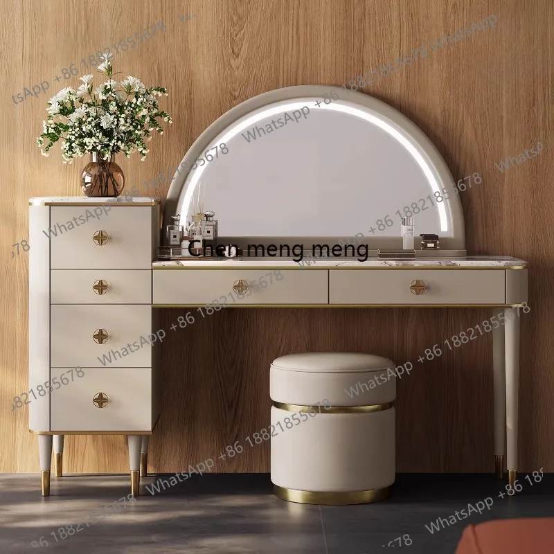 

High-end light luxury dressing table luxury luxury mansion large flat floor marble storage integrated dressing table