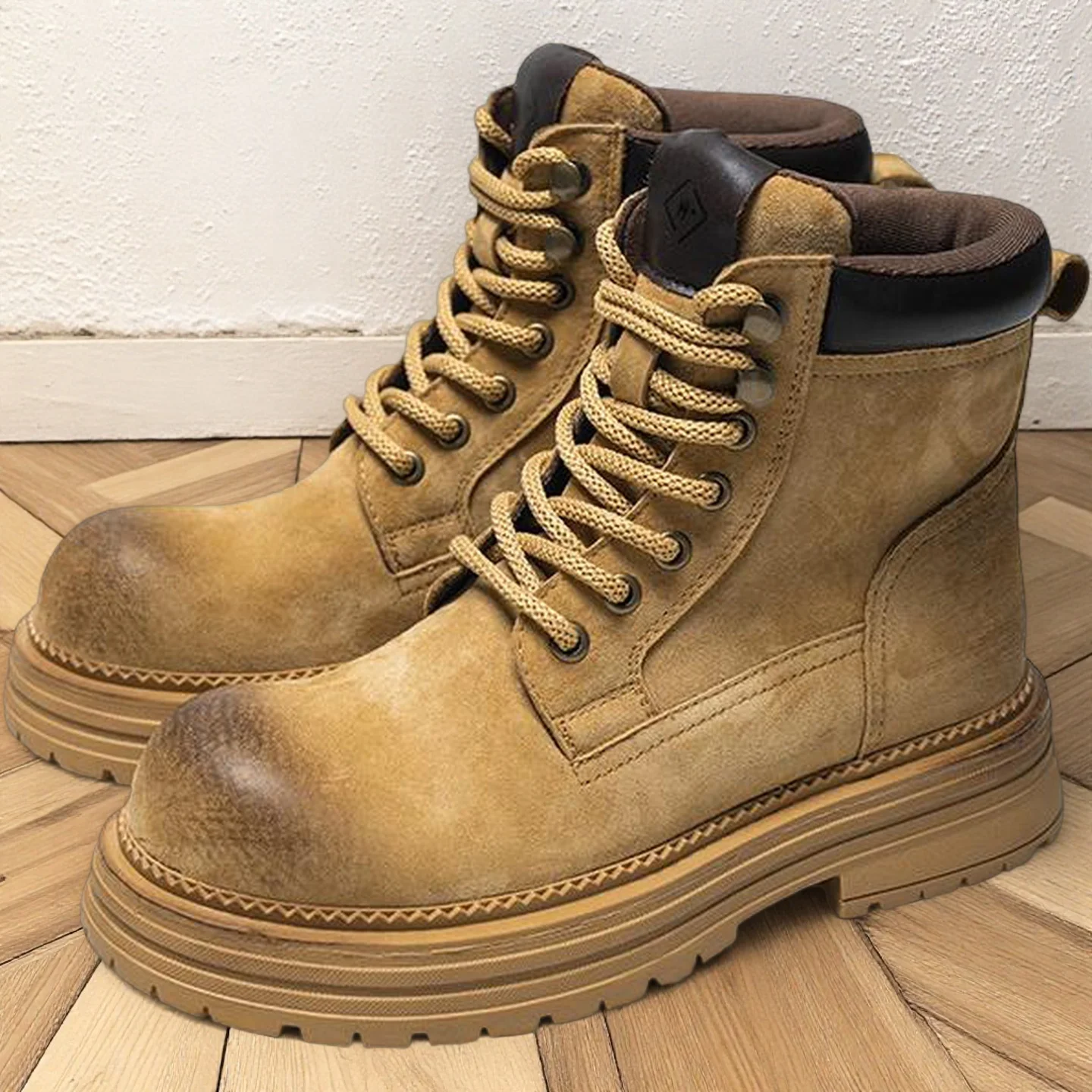 

Autumn and winter outdoor boots, workwear, rhubarb boots, big toe, thick sole, height-increasing, wear-resistant, high-top men's