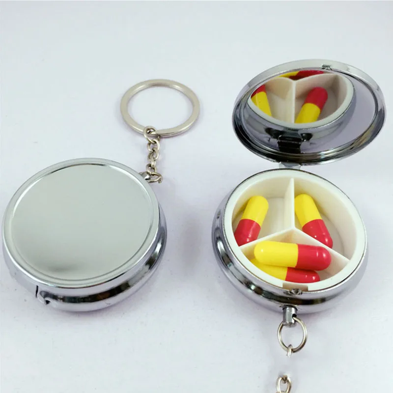 3 Cell Round Pill Boxes Silver Metal Medicine Tablet Holder Advantageous Container Portable Pill Case Ccreativity Small Case