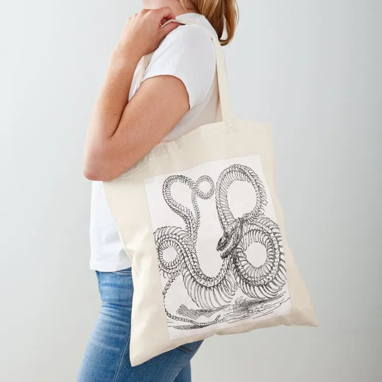 Vintage Boa Constrictor Snake Skeleton Illustration Retro 1800s Black and White Snakes Tote Bag tote bag canvas