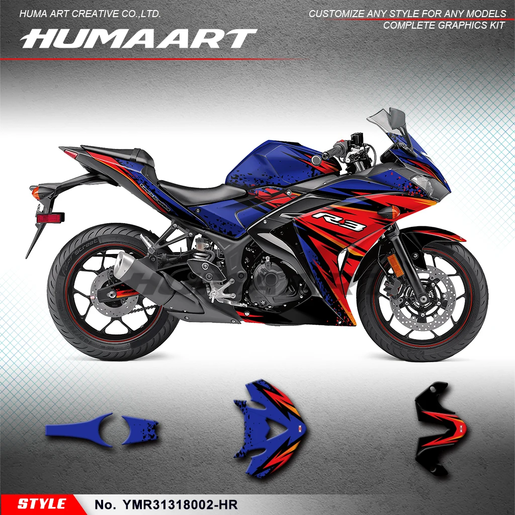 HUMAART Dirt Bike Stickers MX Decals Graphics Kit for Yamaha YZF R3 YZF-R3 2013 2014 2015 2016 2017 2018, YMR31318002-HR