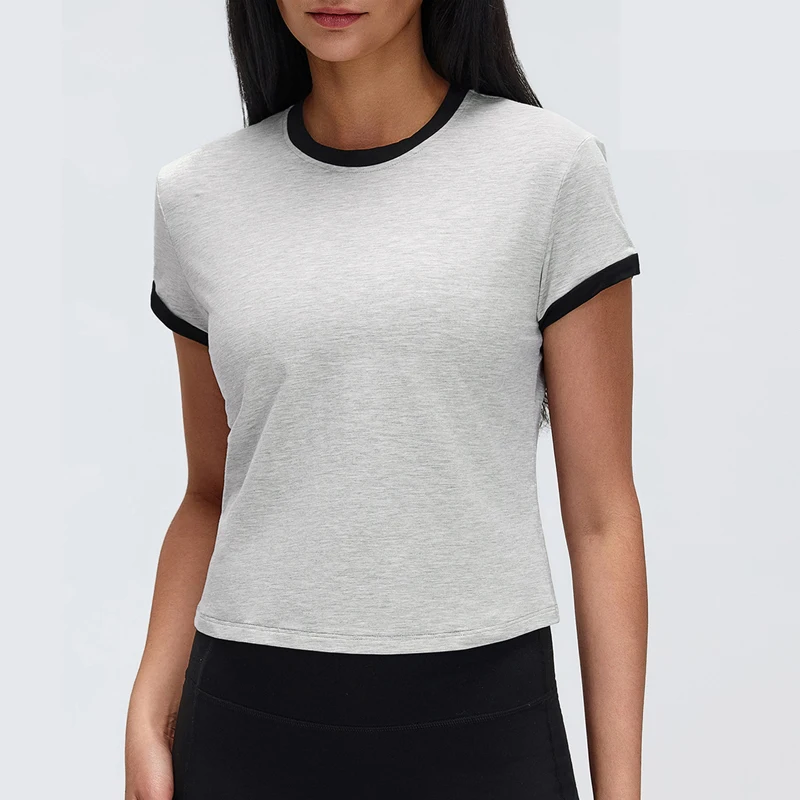 

Summer Short Sleeve Yoga T-Shirt Women Solid Color Round Collar Gym Top Breathable Quick Dry Running Sportswear Workout Clothes