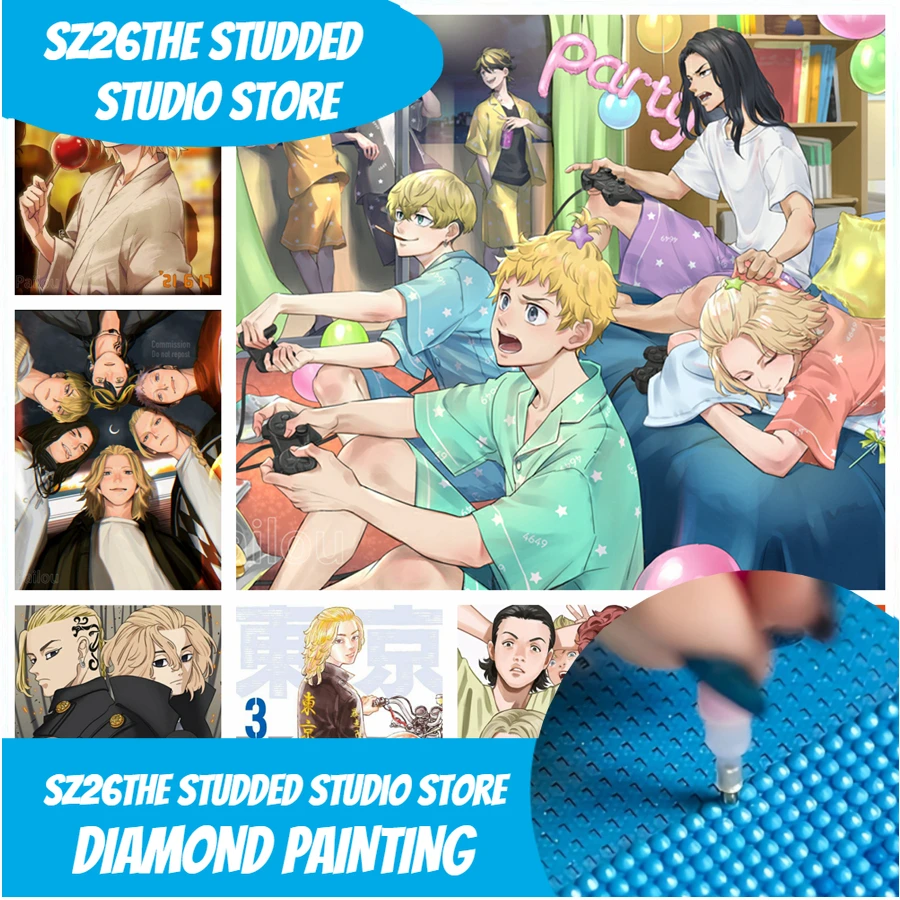 Pintura de Diamantes con Pedrería de los Vengadores de Toyko, Anime, Mikey, Ken, Chifuyu, Dibujos Animados Japoneses, Arte Fotográfico, Mosaico, Punto de Cruz