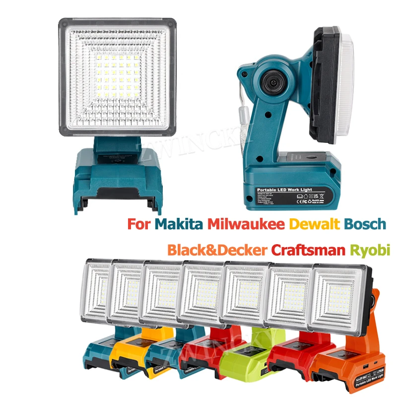 For Craftsman Makita Milwaukee Dewalt Bosch Black&Decker Ryobi 18V Lithium Battery for Outdoor Portable Emergency LED Flashlight