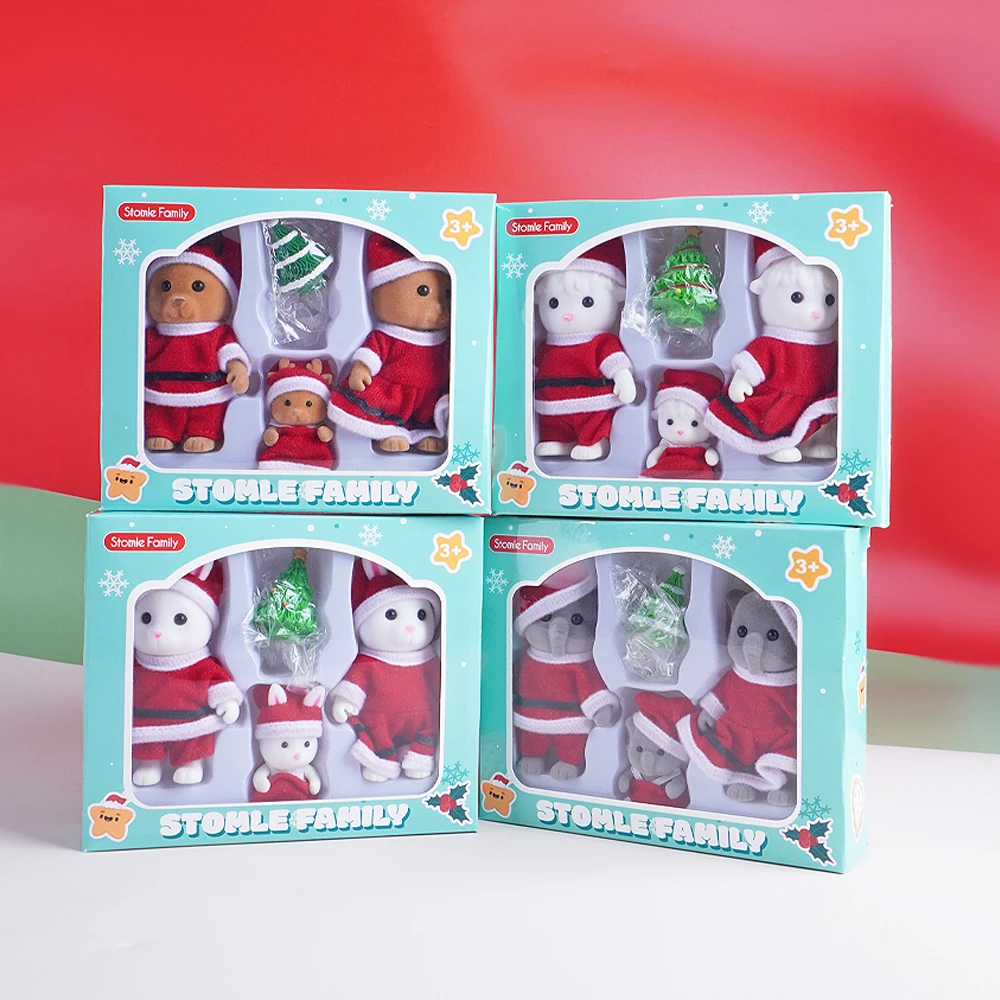 Tema de natal 1:12 casa de bonecas ovelhas modelo de família animal ornamento presente móveis em miniatura modelo de árvore de natal presente de natal