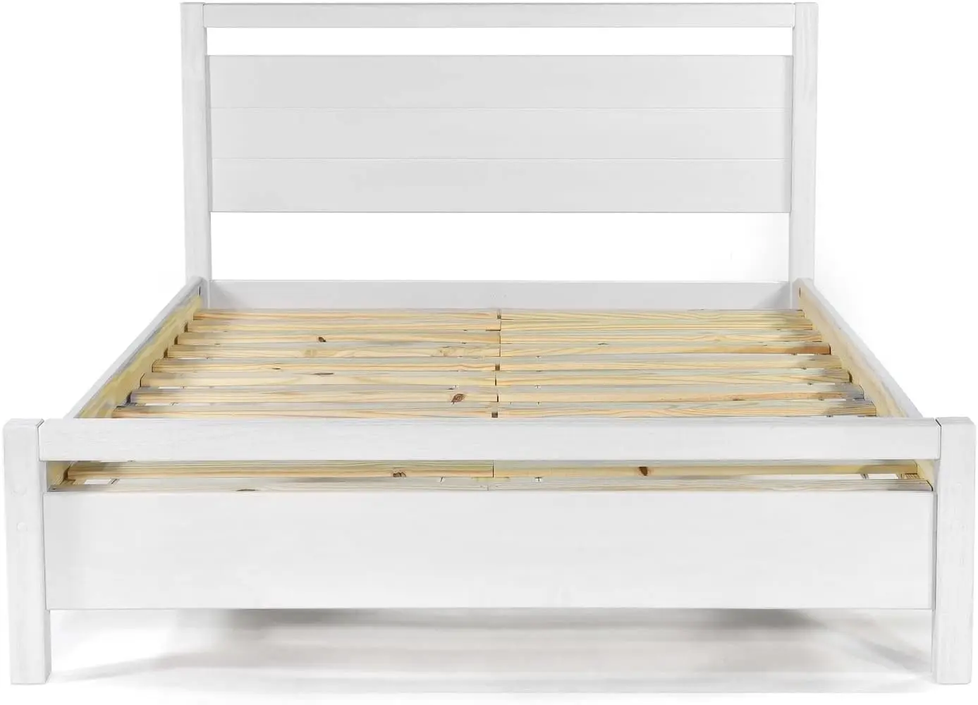 Letto a soppalco King Size in legno massello, bianco spazzolato