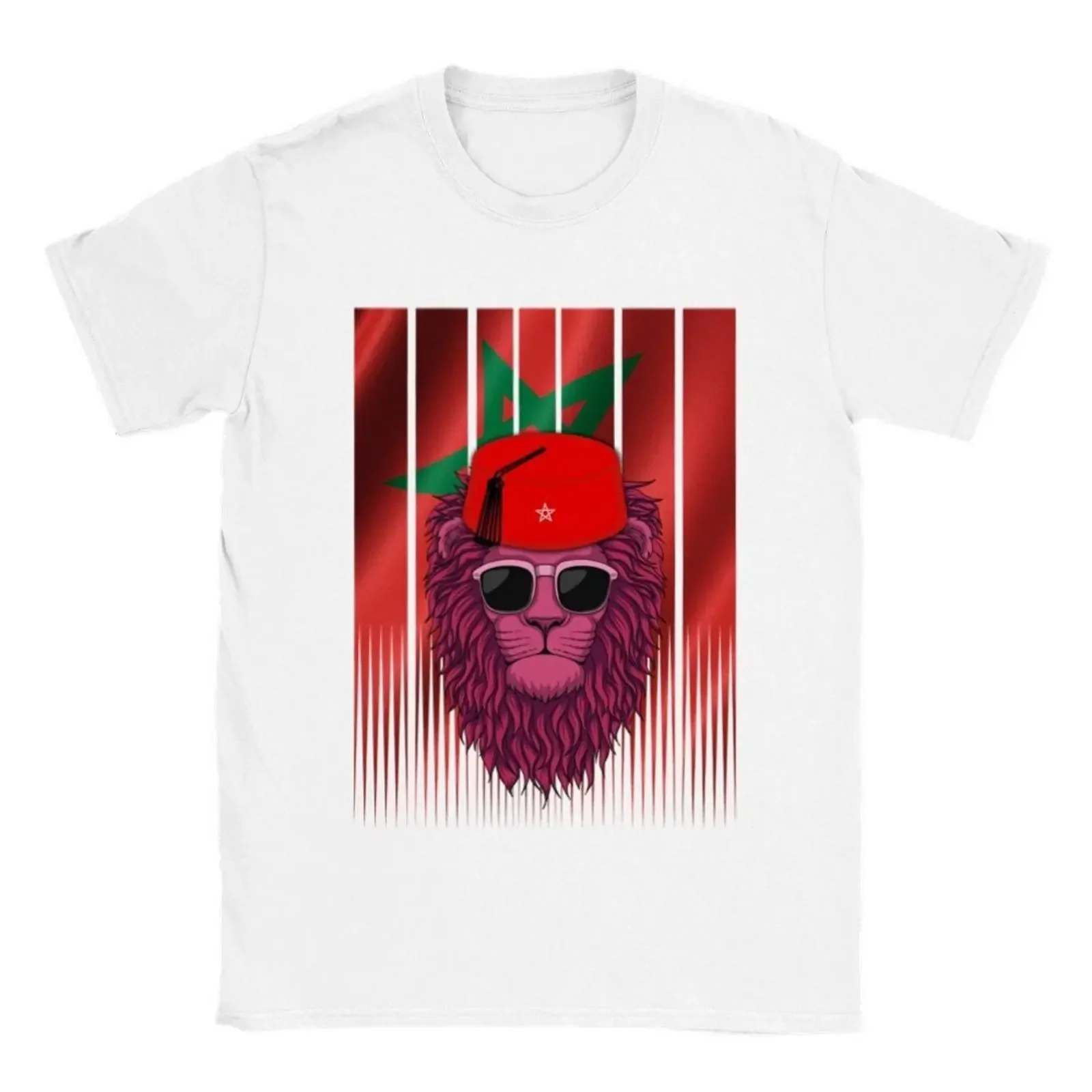 Morocco T shirt Flag Moroccan Atlas Lion with Tarbouche Fez Red vintage Washed Soft Stylish designer clothes Breathable fashion