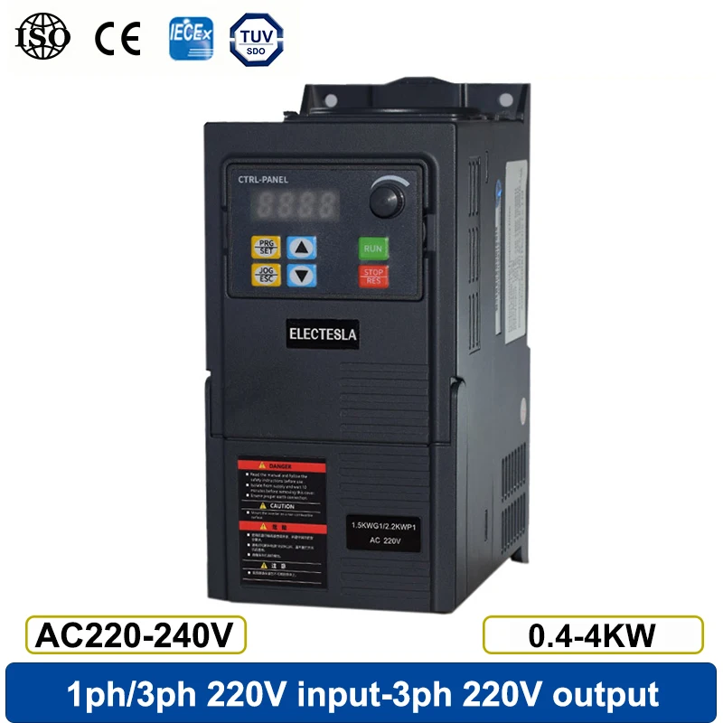 VFD Inverter 0.75kw/1.5kw/2.2kw/3KW regolatore di velocità del motore convertitore di frequenza convertitore di frequenza variabile 1ph/3 fasi 220V