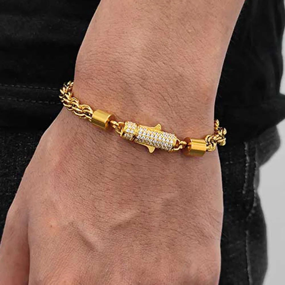 New Style 6mm Iced Out Clasp Rope Chain Stainless Steel Twist Rope Chain Necklace Jewelry For Women Drop Shipping