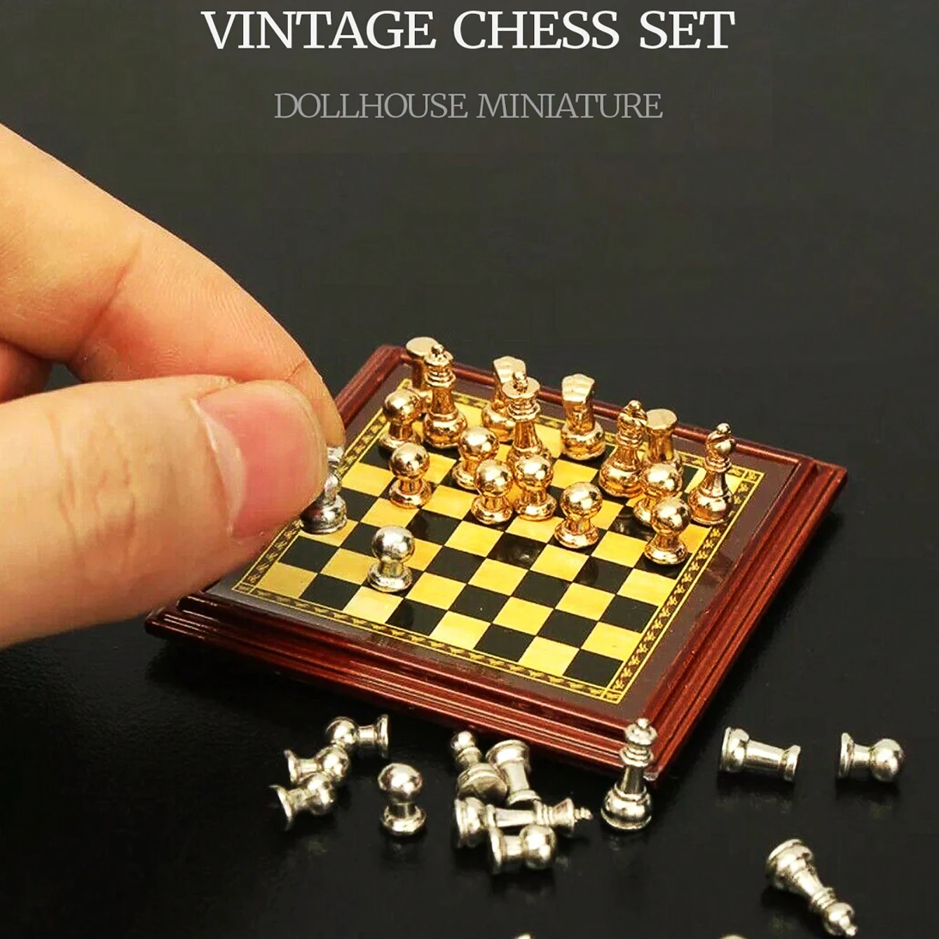 1 set di scacchi in miniatura per casa delle bambole, casa giocattolo in miniatura in scala 1:12, ornamenti decorativi per soggiorno, studio