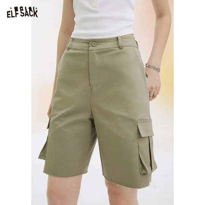 ELFSACK Khaki color five division pants for women's summer 2024 new small and sporty casual pants