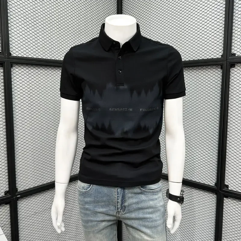 LIBIELIY Fashion Lapel Short Sleeve Printed Business Polo Shirts Men's Clothing 2025 Summer New Loose All-match Tops Casual Tee