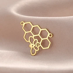 5pcs/Lot Creative Bee Honeycomb Design Charms Stainless Steel Pendant For DIY Necklace Bracelet Earrings Jewelry Accessories