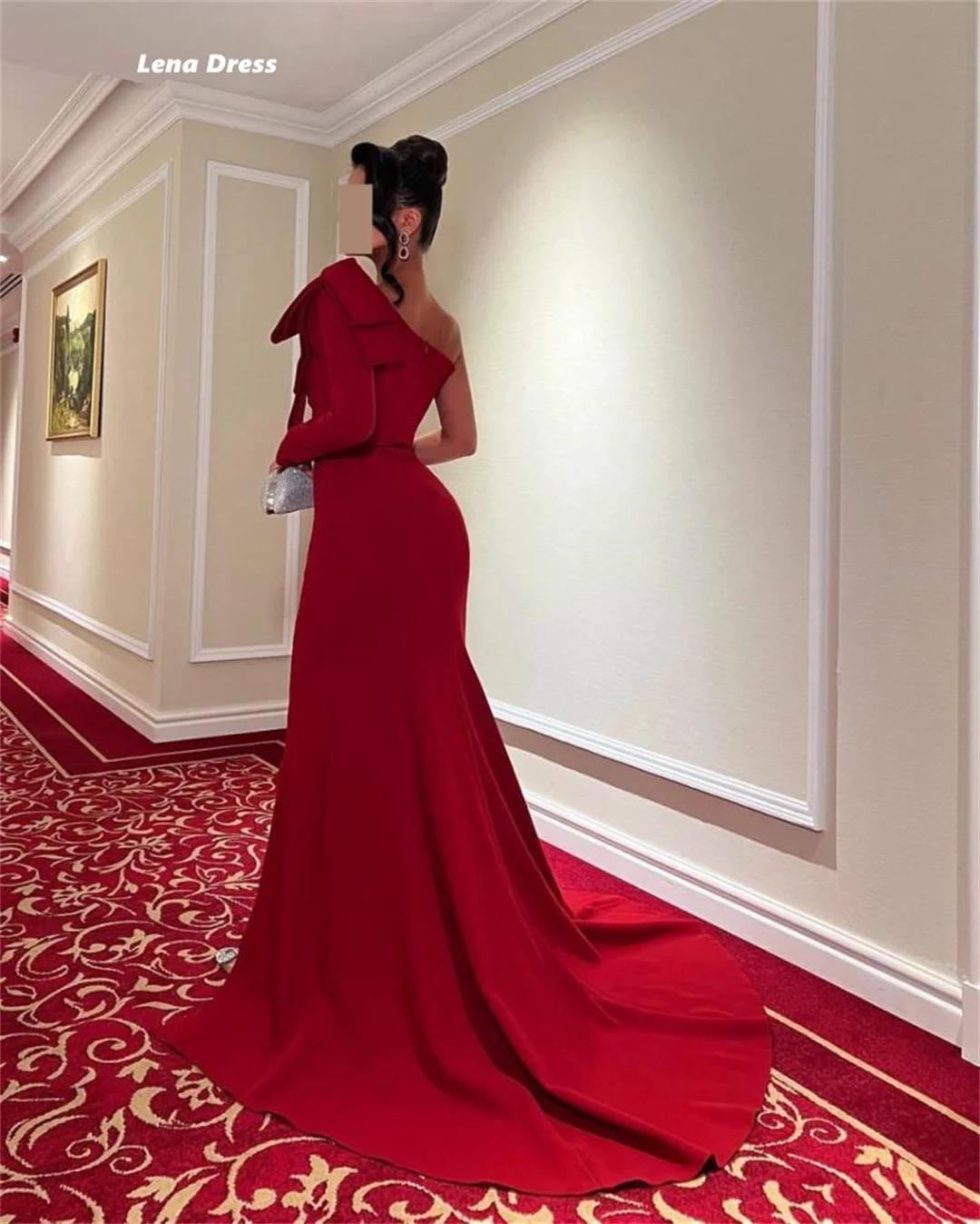 Lena Custom Made Prom Dresses Satin Elegant Party Dresses Woman Floor-to-ceiling Wedding Party Dress Fish Tail One Shoulder