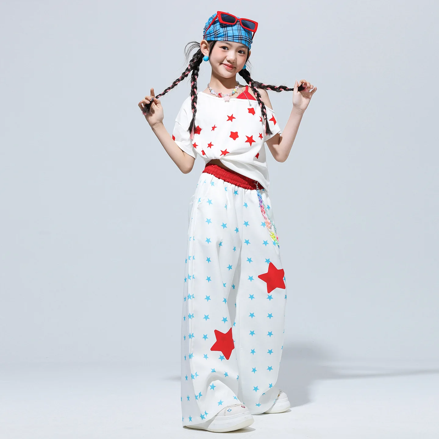 Girls K-pop Fake Two-piece Crop Top Joggers Pants Child Streetwear Girl Group Costume Kids Hip Hop Jazz Street Dance Clothes Set